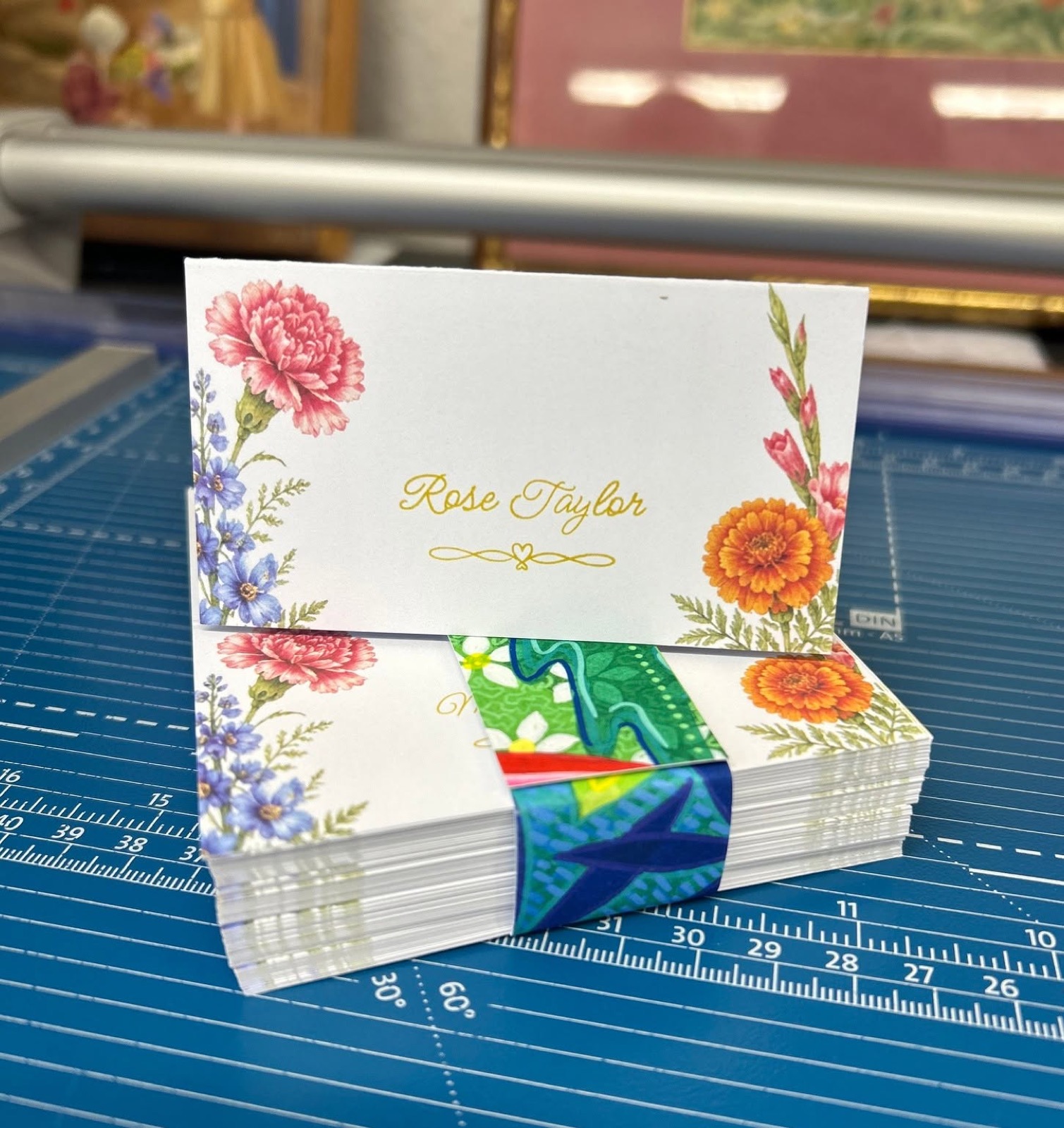 Floral wedding place cards printed and finished in the studio